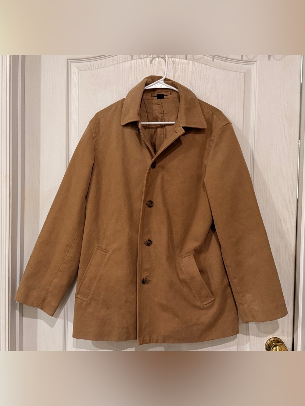 J Crew Men's Classic Tan Coat - Lightweight Single-Breasted Jacket 100% cotton